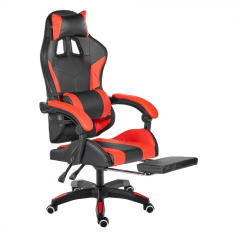 Игровое кресло Alfa Pro Vision с подножкой и RGB LED подсветкой, чёрный красный