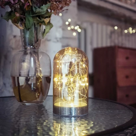 Светодиодная Стеклянная Колба Тепло-Белая с Мерцанием на Батарейках, 15 LED