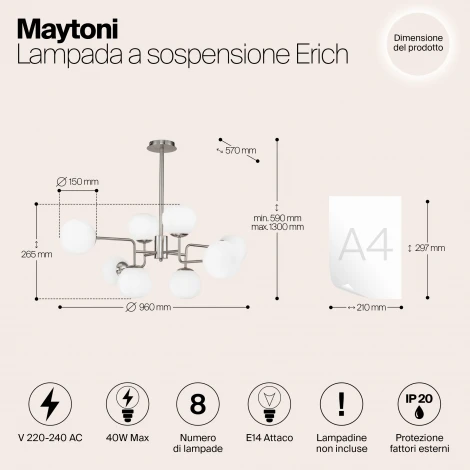 Потолочная люстра Maytoni Erich MOD221-PL-08-N (220V, шарики, молекулы)
