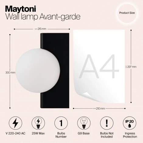 Бра Maytoni Avant-garde MOD324WL-01B (220V, шар)