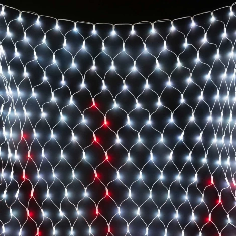 Светодиодная Сеть 2 x 2 м Разноцветная с Контроллером 220В, 400 LED, Провод Белый Каучук, IP65