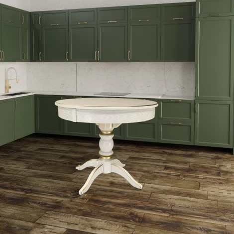 Стол обеденный Фидея 4 раздвижной слоновая кость/золото 90/130*90 Mebelik арт.008271