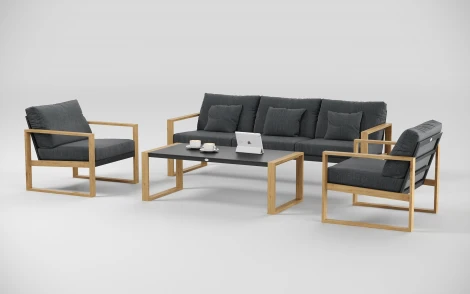 Комплект садовой мебели Gardenini Premium Elegante long (Алюминий,Тик,Ткань/Темно-серый) арт.LPELG.010800.S3