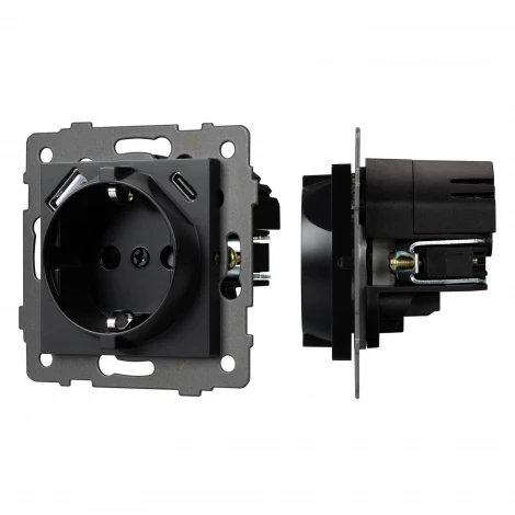 Механизм розетки с USB зарядкой SCT-MUAC-PL-BK-V (250V, 16A) (Arlight) 049830