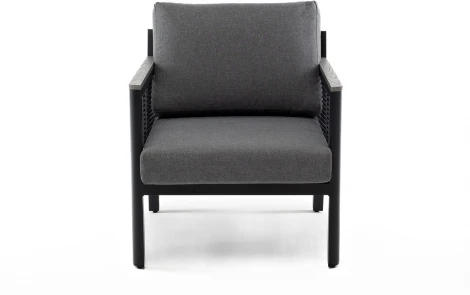 "Сан Ремо" кресло плетеное из роупа садовое, каркас алюминий темно-серый, роуп серый, ткань серая 4SIS арт.УТ-00006724