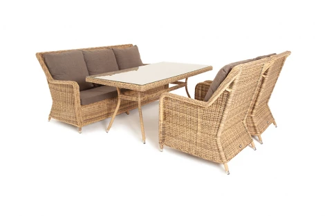 Обеденная группа из искусственного ротанга, цвет соломенный 4SIS Гляссе GS3C2СT-4-SET