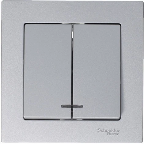 Выключатель встраиваемый двухклавишный с подсветкой (алюминий) Systeme Electric AtlasDesign ATN000353