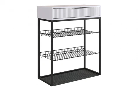 Прихожая "Мебельсон К19" (1300х334х1750) Mebelson (ЛДСП,Пластик,Металл,Зеркало,МДФ/Светлое дерево,Черный) арт.ПК0019Мебельсон.3567