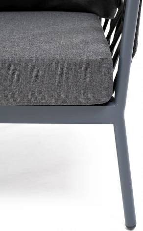 "Диего" кресло плетеное из роупа, каркас алюминий темно-серый (RAL7024) муар, роуп темно-серый круглый, ткань темно-серая 027 4SIS арт.УТ-00006829