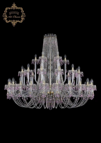 Подвесная большая люстра Art Classic 11.24 11.24.24+12+6.530.Gd.V7010 (220V, хрусталь, на цепи, подсвечник, свеча)