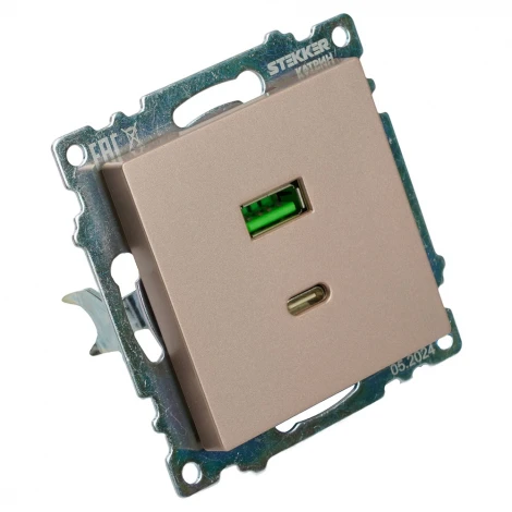 Розетка USB Type A+С (шампань) Stekker Катрин 50056