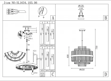 Потолочная люстра на штанге ST Luce Rens SL1634.103.06 (220V, круглые)