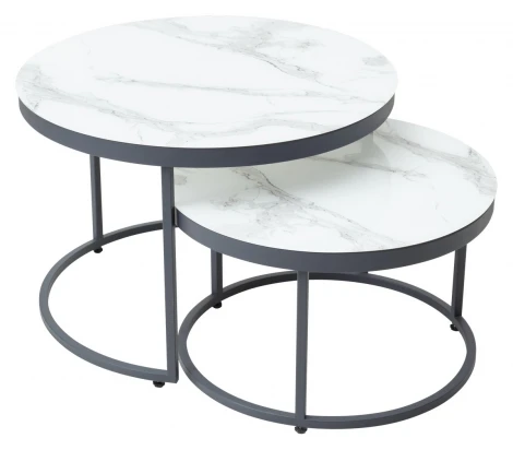 Журнальный столик Эрвин (комплект) Белый мрамор, стекло/ каркас графит