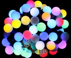 Гирлянда светодиодная разноцветная Шишки 220B, 50 LED, провод черный, IP54 RL-T7.5-50C-23B-B/RGB Rich LED