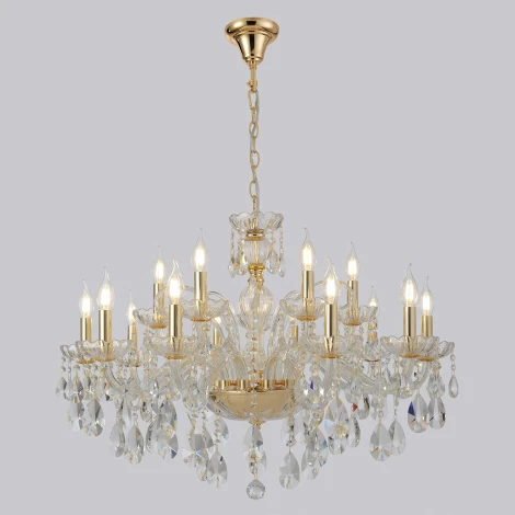 Подвесная большая люстра Crystal Lux MONICA SP10+5 GOLD (220V, подвески, на цепи, подсвечник, свеча)