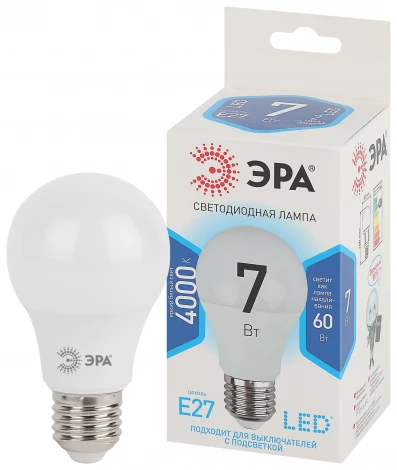 Лампочка светодиодная E27 7W ЭРА LED A60-7W-840-E27