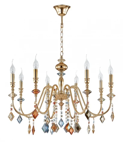 Подвесная люстра Crystal Lux MERCEDES SP8 GOLD/COLOR (220V, на цепи, свеча)