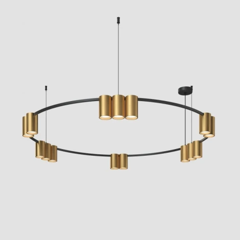 Подвесной светильник Denkirs Orbit DK4067-BK+SG 15xGU10 LED, до 15 Вт, черный + сатинированное золото (220V, на тросе, кольцо)