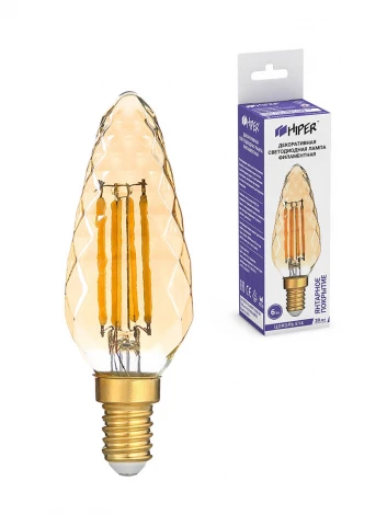 Лампочка светодиодная филаментная прозрачная/бежевая свеча E14 6W Hiper Deco HL-2215