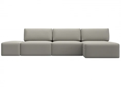 Диван угловой модульный с пуфом Лига-060 НПБ Лонг угол универсальный (ЛДСП,Брус,Фанера/Пластик/Рогожка/Бежевый) Лига Диванов 129718