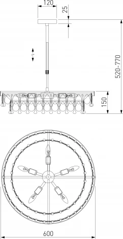 Подвесная люстра Wi-Fi на штанге хрустальная Eurosvet Sophie 60165/6 латунь (220V, управление смартфоном, голосовое управление, умный дом - Minimir Home, Алиса, Маруся, Салют)