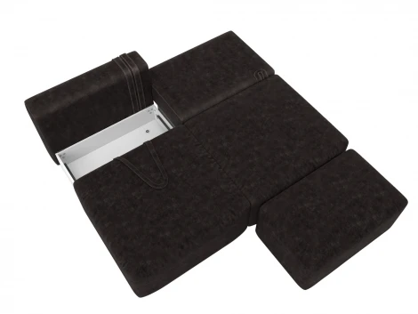 Диван прямой модульный с пуфом Лига-060 НПБ (ЛДСП,Брус,Фанера/Пластик/Велюр/Коричневый) Лига Диванов 129673