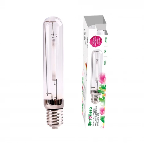 Лампа натриевая высокого давления для растений, форма «T», прозрачная, теплый белый свет (2000К) + спектр для фотосинтеза Uniel Фитолето HSL-T48-250/2000K/E40/CL PLANT
