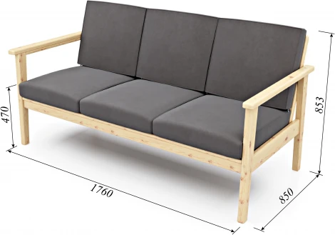 Диван Arsko прямой Лориан Б сосна велюр серый