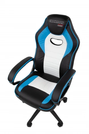 Кресло Chairman game 16 Россия экокожа черный/голубой/белый 7213484