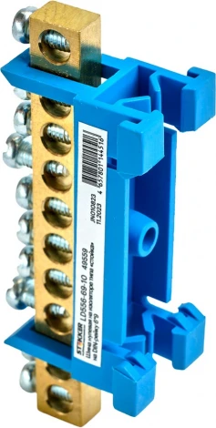 Шина нулевая на изоляторе на DIN-рейку 10 выводов (синий) Stekker 49559