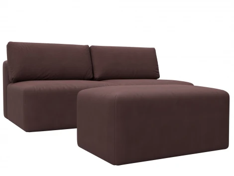 Диван прямой модульный с пуфом Лига-060 НПБ (ЛДСП,Брус,Фанера/Пластик/Замша/Бордовый) Лига Диванов 129665