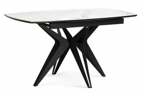 Керамический стол Риполь 160(205)х89 белый мрамор snow white / черный 625965