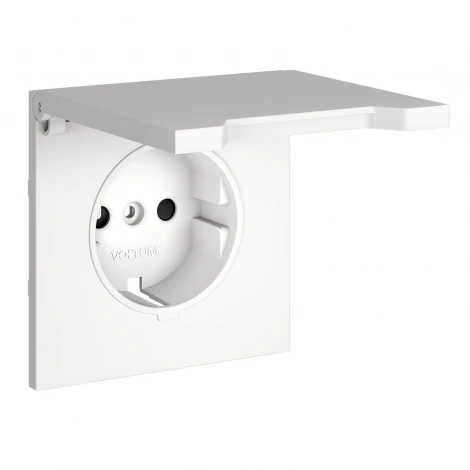 Накладка для розетки с заземлением, защитными шторками и крышкой Voltum S70 VLS000802 (белый матовый)