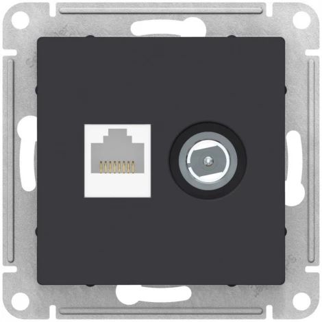 ТВ-розетка встраиваемая и Ethernet RJ-45 (карбон) Systeme Electric AtlasDesign ATN001089
