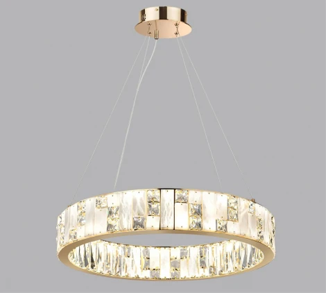 Подвесной светильник Odeon Light Crossa 5072/80L золото/прозрачный/белый/металл/хрусталь/алебастр LED 80W 3700K (220V, кольцо)