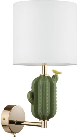 Бра Odeon Light Cactus 5425/1W золотой/зеленый/белый/металл/керамика/ткань E14 1*40W (220V, выключатель, круглые)