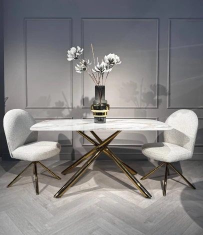 Стол обеденный IST-CASA Неаполь Голд TW1162-T-1,160x90x76 см, серо-золотая керамика/золото