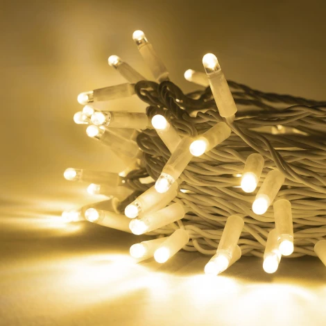 Гирлянда Нить 10м тепло-белая 24В, 100 LED, провод белый каучук 2,3мм, IP65 Laitcom ECO100-8-1WW