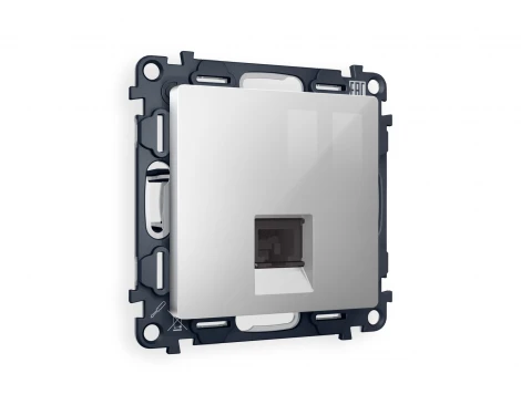 Комплект механизма Ethernet RJ-45 розетки экранированной с автоматической защитной шторкой встраиваемый (серебро глянец) Ambrella Volt QUANT MA412005