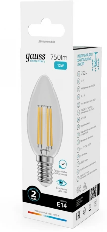 Лампочка светодиодная филаментная Gauss Filament Elementary 32122 Свеча 12W 750lm 4100К Е14 LED