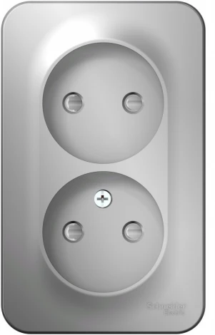 Розетка накладная двойная без заземления со шторками (алюминий) Systeme Electric Blanca BLNRA001213