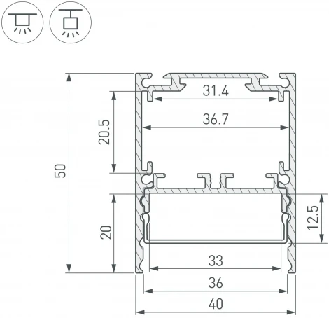 Профиль SL-LINE-4050-3L-2000 ANOD (Arlight, Алюминий) 044666