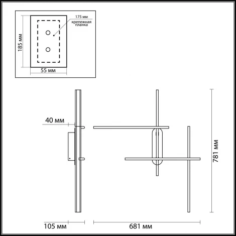 Настенный светильник Odeon Light Rudy 3890/36WLP L-VISION черный/металл LED 3000K/4000K (перекл. ч/з тумблер) 36W 220V (выключатель, асимметрия)