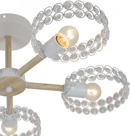 Потолочная люстра на штанге Escada Banjo 679/5P White 5х60Вт Е27, металл/хрусталь, белый/дерево