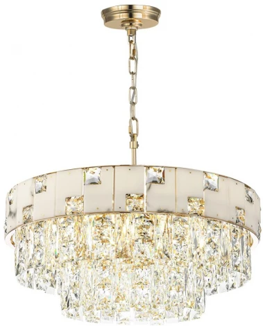 Подвесная люстра Odeon Light Chessi 5076/11 золото/прозрачный/белый/металл/хрусталь/алебастр E14 11*40W (220V, подвески, на цепи, круглые)