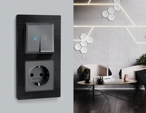 Лицевая панель Ambrella Volt ALFA (Антрацит серый) для 2-клавишных выключателей с подсветкой QUANT AP6540