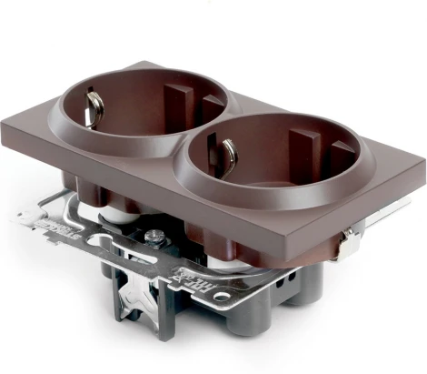 Розетка двойная с заземлением и шторками (коричневый) Stekker Катрин 49030