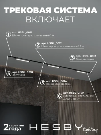 Трековая система в сборе встраиваемая однофазная 220V Hesby Lighting Skylite №1 HSBL_kompl_S001_VI3B3K