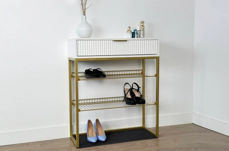 Обувница Вельвет Mebelson (ЛДСП,МДФ,Металл/Светлое дерево,Белый,Золотой) арт.173128,3326