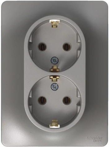 Розетка встраиваемая двойная с заземлением (платина) Systeme Electric Glossa GSL001224